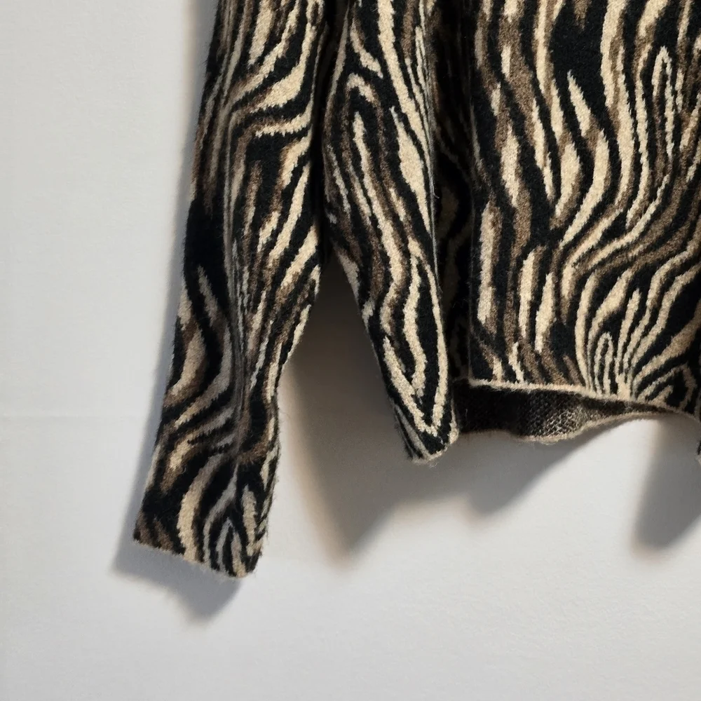 Zara Zebra Print Funnel Neck Knit Blend  Sweater - Picture 5 of 7